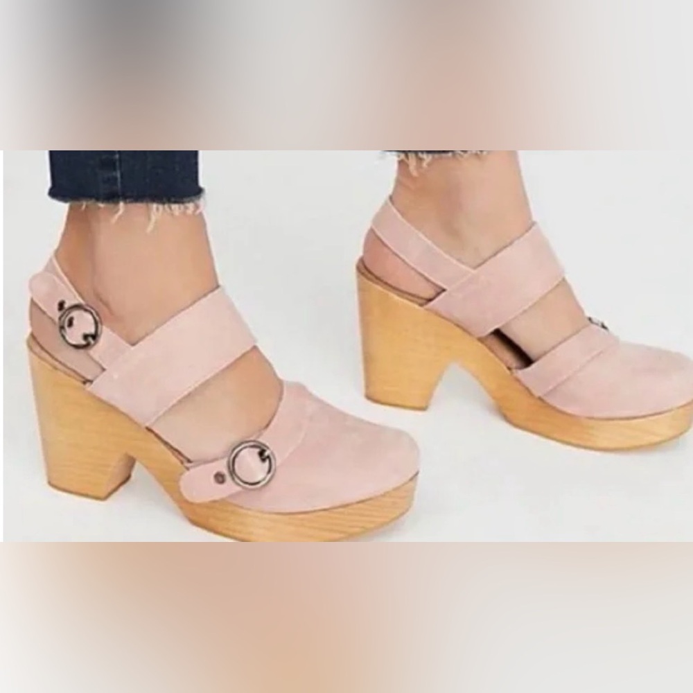 Free People Blush Pink Suede Mary Jane Platform Clogs